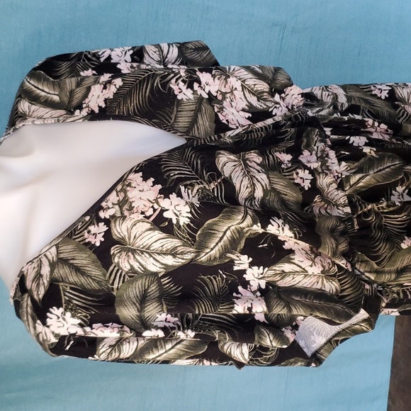 Tropical floral romper with tassles pink flower palm fronds and ferns - Picture 6 of 15